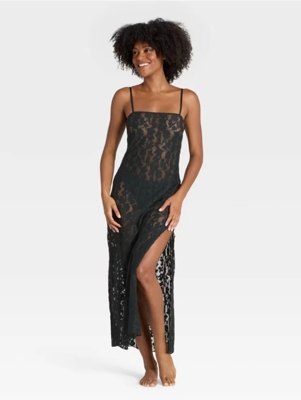 Auden Women's Shadow Floral Lingerie Slip Dress  Black